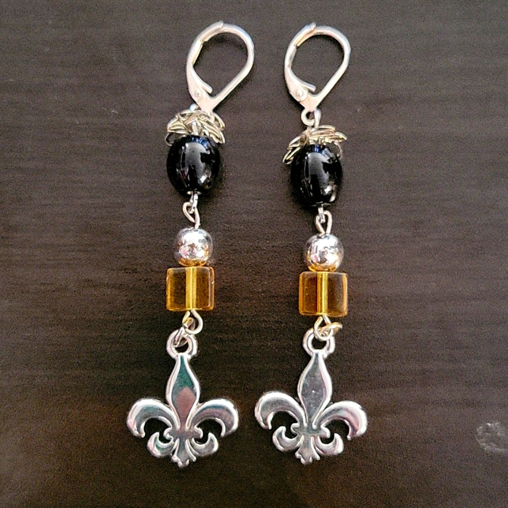 Handcrafted Crystal and sterling silver New Orleans Saints earrings. NEW!